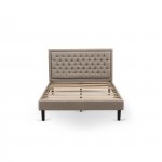 2Pc Queen Size Bed Set, 1 Platform Bed Dark Khaki, Headboard, 1 Wood Nightstand, Black Legs