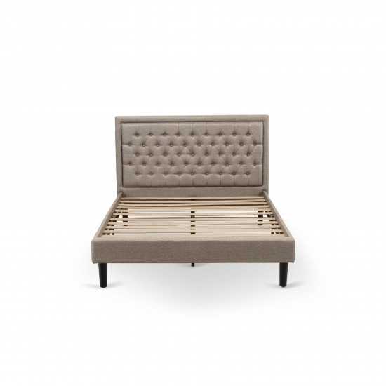 2Pc Queen Size Bed Set, 1 Platform Bed Dark Khaki, Headboard, 1 Wood Nightstand, Black Legs