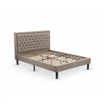 2Pc Queen Size Bed Set, 1 Platform Bed Dark Khaki, Headboard, 1 Wood Nightstand, Black Legs