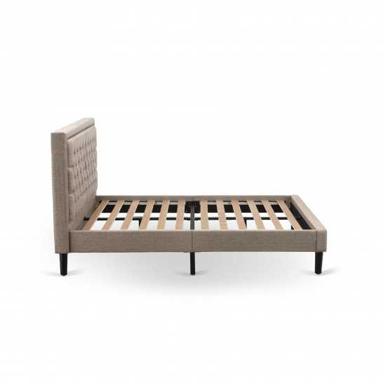 2Pc Queen Size Bed Set, 1 Platform Bed Dark Khaki, Headboard, 1 Wood Nightstand, Black Legs