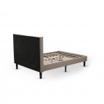 2Pc Queen Size Bed Set, 1 Platform Bed Dark Khaki, Headboard, 1 Wood Nightstand, Black Legs