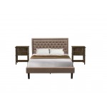 3 Pc Queen Size Set, 1 Platform Bed Dark Khaki, Headboard, 2 Nightstand, Woodens, Black Legs