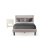 2Pc Platform Full Size Bed Set, 1 Full Bed, End Table For Bedroom, Mist Beige