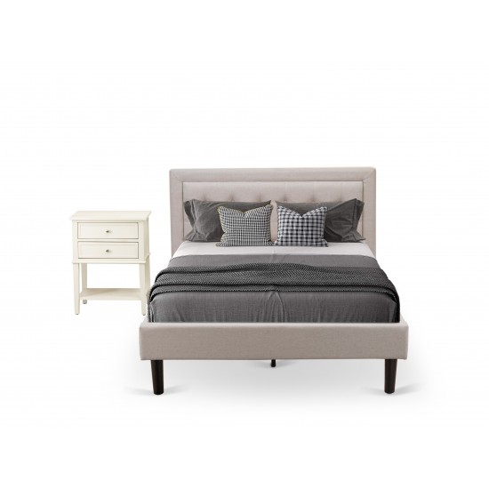 2Pc Platform Full Size Bed Set, 1 Full Bed, End Table For Bedroom, Mist Beige
