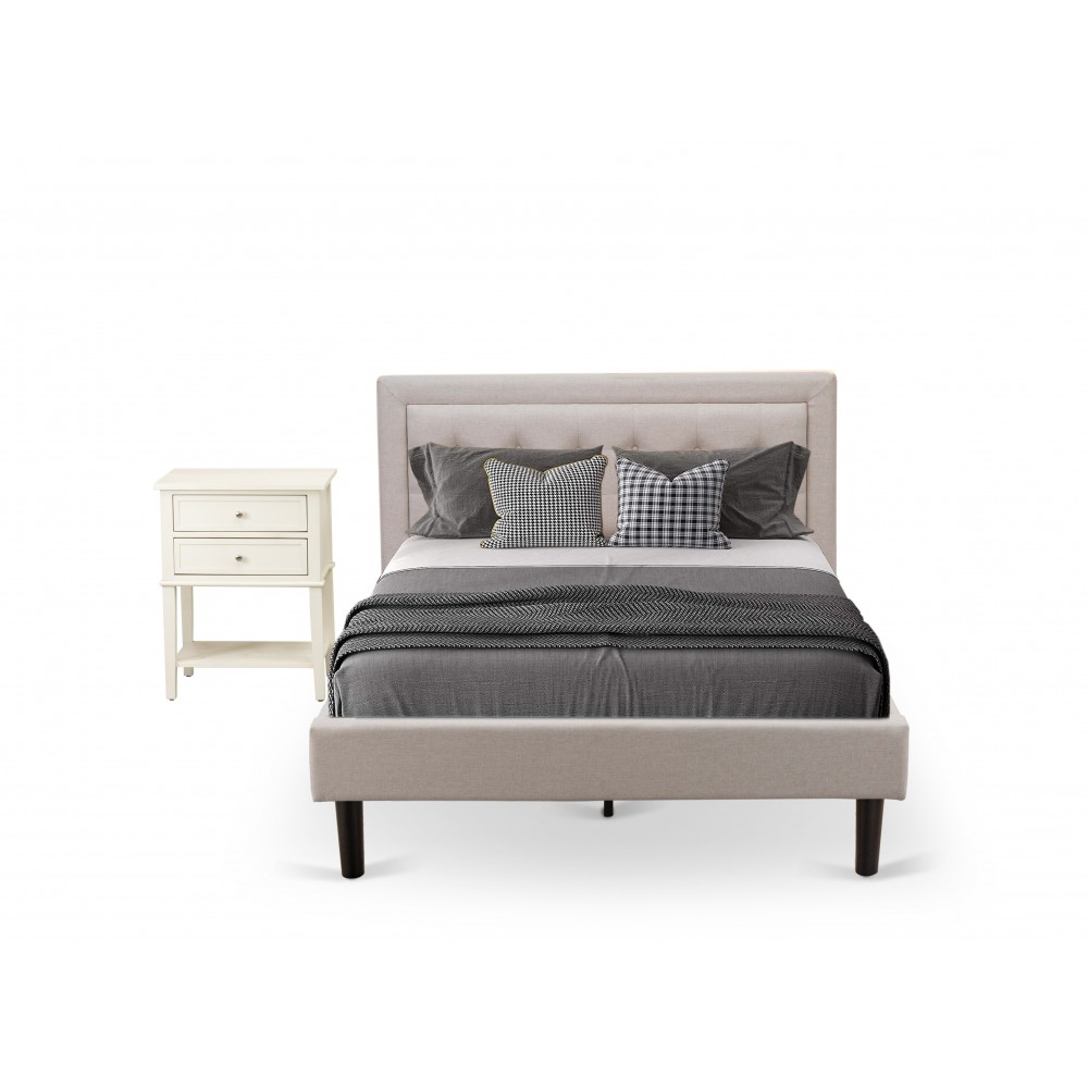 2Pc Platform Full Size Bed Set, 1 Full Bed, End Table For Bedroom, Mist Beige