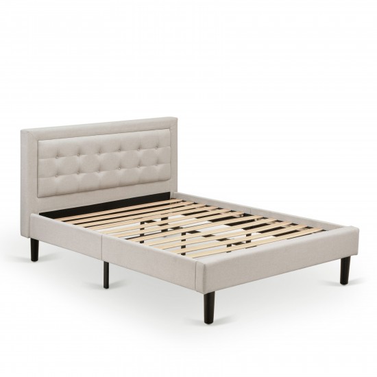 2Pc Platform Full Size Bed Set, 1 Full Bed, End Table For Bedroom, Mist Beige