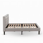 2Pc Platform Full Size Bed Set, 1 Full Bed, End Table For Bedroom, Mist Beige