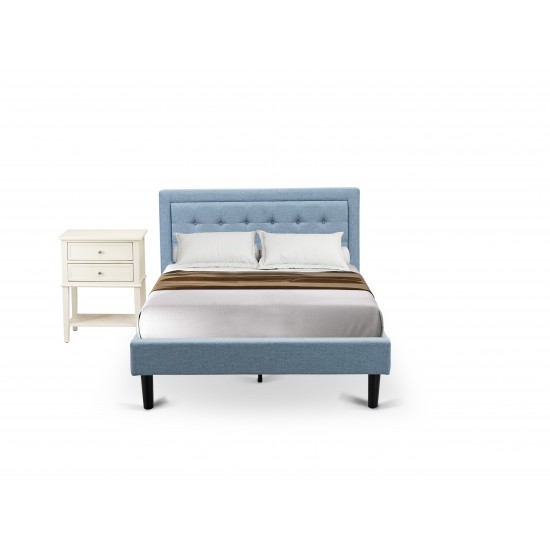 2Pc Platform Full Size Bedroom Set, 1 Bed, Bedroom Nightstand, Denim Blue