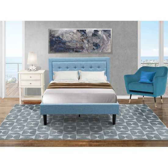 2Pc Platform Full Size Bedroom Set, 1 Bed, Bedroom Nightstand, Denim Blue