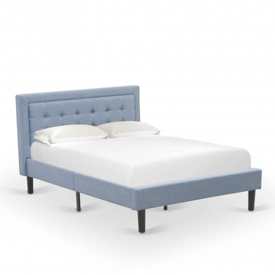 2Pc Platform Full Size Bedroom Set, 1 Bed, Bedroom Nightstand, Denim Blue