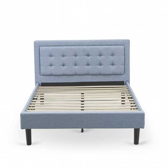2Pc Platform Full Size Bedroom Set, 1 Bed, Bedroom Nightstand, Denim Blue