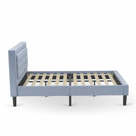 2Pc Platform Full Size Bedroom Set, 1 Bed, Bedroom Nightstand, Denim Blue