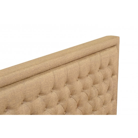 2Pc Queen Size Set, 1 Queen Size Bed Dark Khaki, Headboard, 1 Night Stand, Woodens, Black Legs