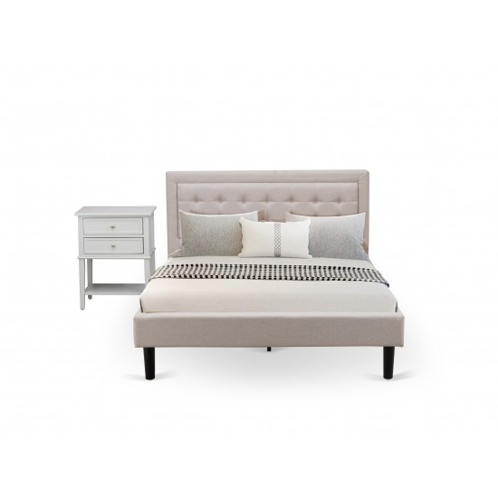 2Pc Fannin Bed Set, 1 Platform Bed, Bedroom Nightstand, Mist Beige