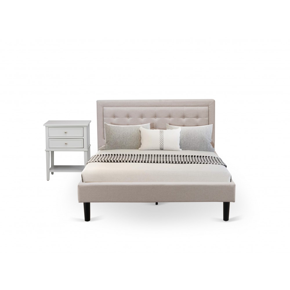 2Pc Fannin Bed Set, 1 Platform Bed, Bedroom Nightstand, Mist Beige