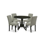 5Pc Round 42" Kitchen Table, Two 9-Inch Drop Leaves, Four Parson Chair, Black Leg, Shitake