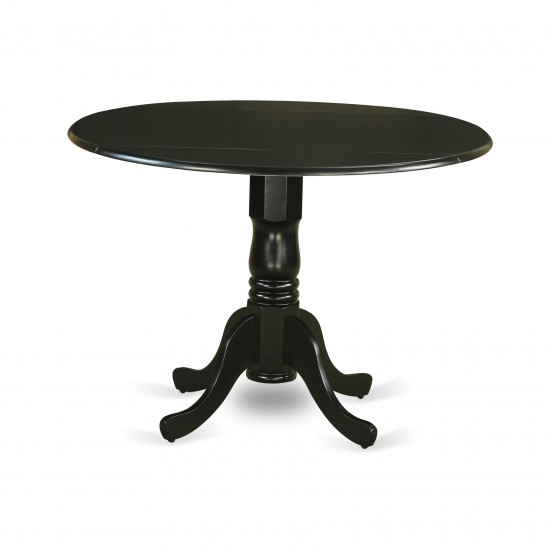 5Pc Round 42" Kitchen Table, Two 9-Inch Drop Leaves, Four Parson Chair, Black Leg, Shitake