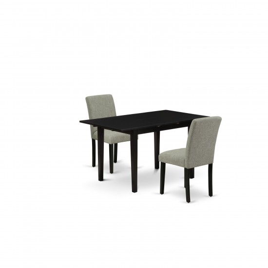 3Pc Dining Set, 2 Chairs, Butterfly Leaf Dining Table, Black