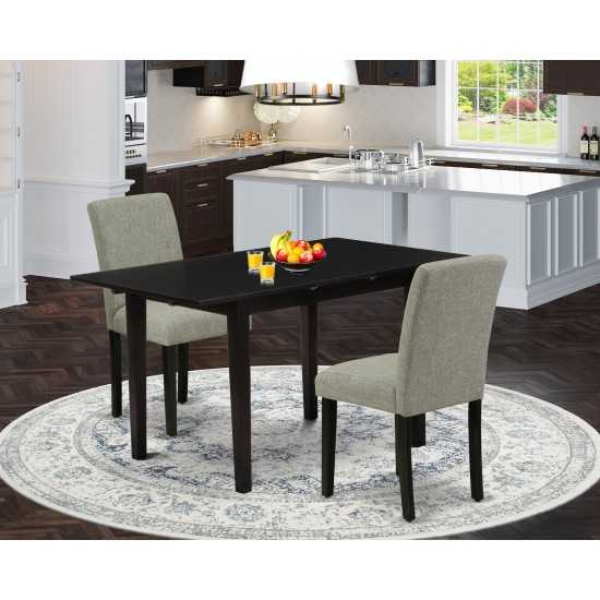 3Pc Dining Set, 2 Chairs, Butterfly Leaf Dining Table, Black