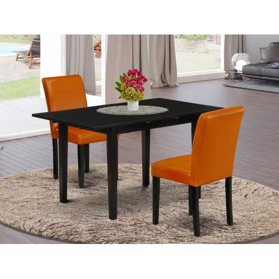 3Pc Wood Dining Set, 2 Parson Chairs, Butterfly Leaf Wood Table, Black