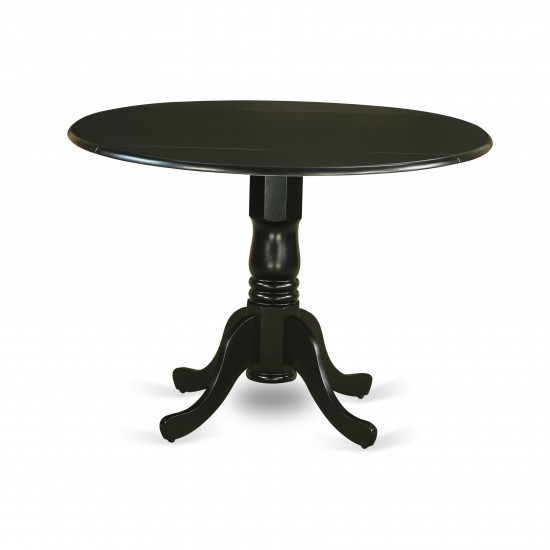 3Pc Round 42" Dining Table, Two 9-Inch Drop Leaves, 2 Parson Chair, Black Leg, Pu Leather Color Eggnog