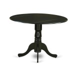 3Pc Round 42" Dining Table, Two 9-Inch Drop Leaves, 2 Parson Chair, Black Leg, Pu Leather Color Eggnog