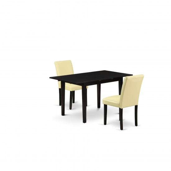 3-Pc Wood Dinette Set, 2 Dining Chairs, Butterfly Leaf Dining Table, Black