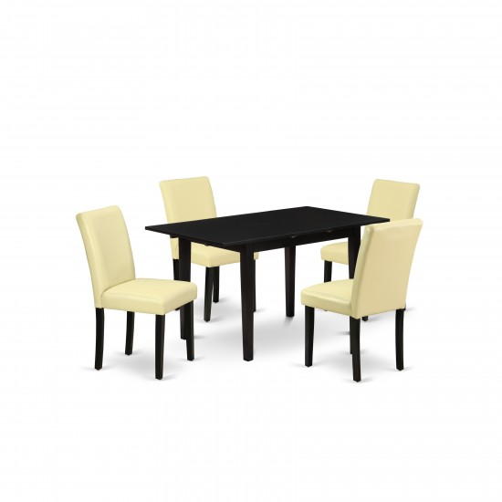 5Pc Dining Set, 4 Parson Chairs, Butterfly Leaf Kitchen Table, Black