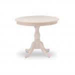 Round Table Butter Cream Color Top Surface, Asian Wood Dining Table Pedestal Legs -Butter Cream Finish