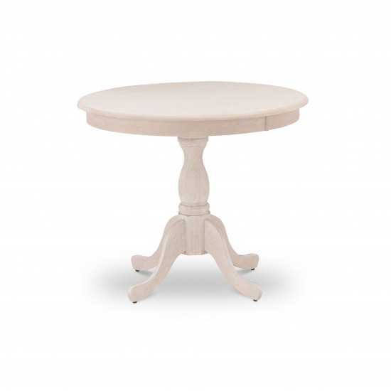 Round Table Butter Cream Color Top Surface, Asian Wood Dining Table Pedestal Legs -Butter Cream Finish