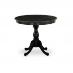 Round Small Dining Table Wire Brushed Black Color Top Surface, Asian Wood Small Table Pedestal Legs -Black Finish