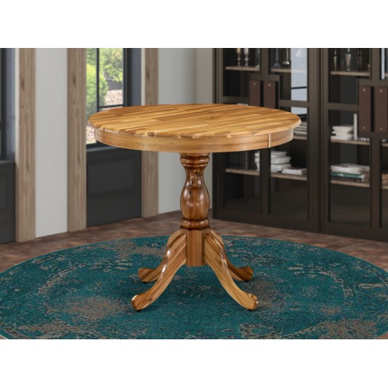 Round Dining Table Natural Acacia Color Top Surface, Asian Wood Round Table Pedestal Legs -Natural Acacia Finish