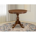 Round Wood Table Walnut Color Top Surface, Asian Wood Dining Table Pedestal Legs -Walnut Finish