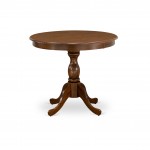 Round Wood Table Walnut Color Top Surface, Asian Wood Dining Table Pedestal Legs -Walnut Finish