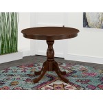 Round Wood Table Mahogany Color Top Surface, Asian Wood Round Dining Table Pedestal Legs -Mahogany Finish