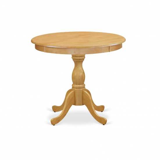 Round Wood Table Oak Color Top Surface And Asian Wood Table Pedestal Legs -Oak