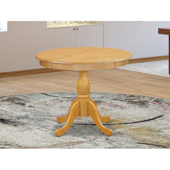 Round Wood Table Oak Color Top Surface And Asian Wood Table Pedestal Legs -Oak