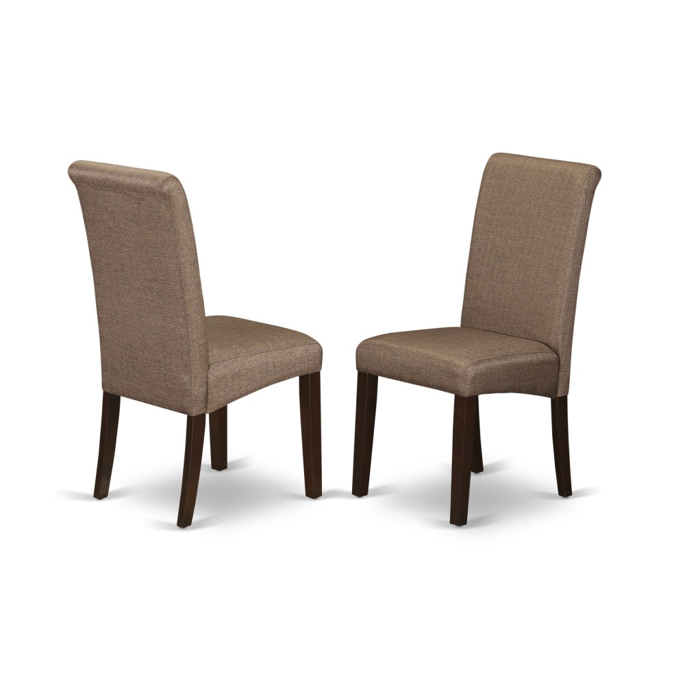 Pba3T18 Parson Chair With Mahoganyleg And Brown Linen Fabric - Set Of 2