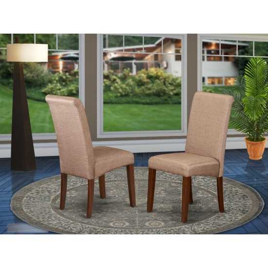 Pba3T18 Parson Chair With Mahoganyleg And Brown Linen Fabric - Set Of 2