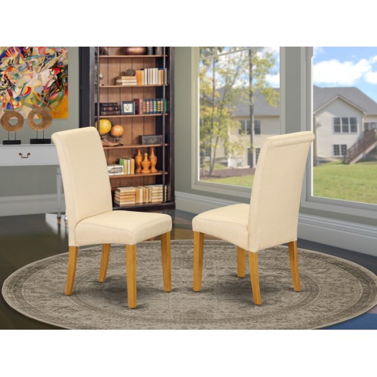 Parson Chair With Oak Finish Leg And Linen Fabric-Light Baige Color - Set Of 2