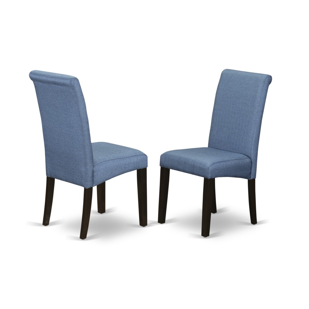 Parson Chair With Cappuccinoleg And Linen Fabric- Blue Color - Set Of 2