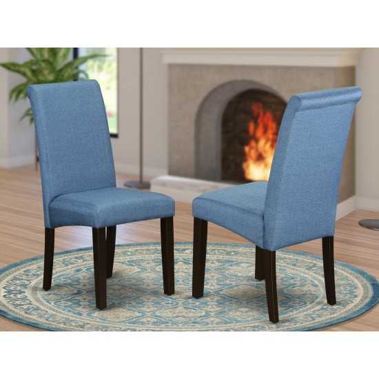 Parson Chair With Cappuccinoleg And Linen Fabric- Blue Color - Set Of 2