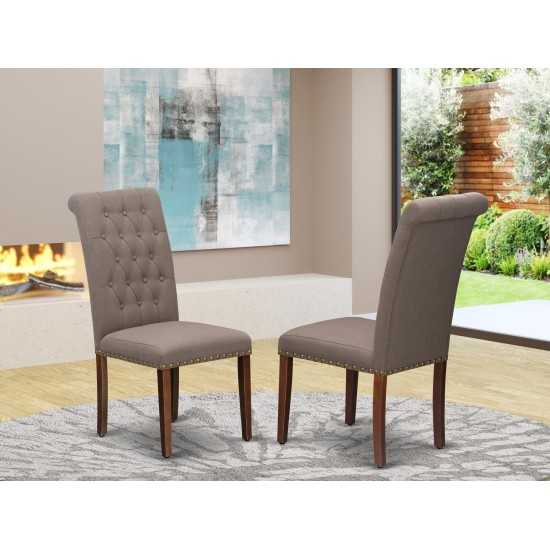 Dining Chairs, Dark Coffee Color, Wooden Mahogany Finish Legs Chairs Set Of 2 Set Of 2