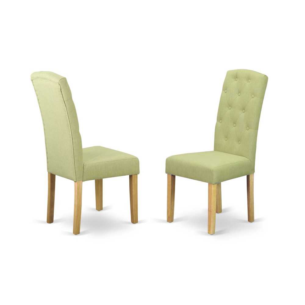 Celina Parson Chair With Oakleg And Linen Fabric-Lime Light Color - Set Of 2