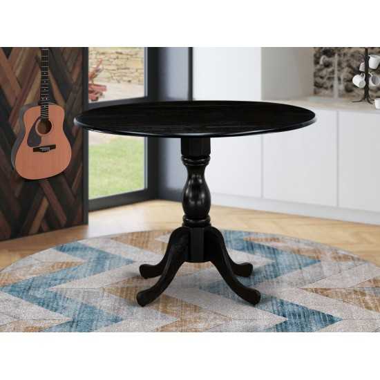 Round Wood Table Wire Brushed Black Color Top Surface, Pedestal Legs