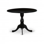 Round Wood Table Wire Brushed Black Color Top Surface, Pedestal Legs