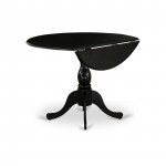 Round Wood Table Wire Brushed Black Color Top Surface, Pedestal Legs