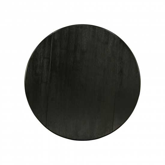 Round Wood Table Wire Brushed Black Color Top Surface, Pedestal Legs