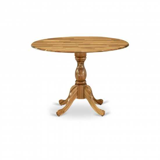 Round Dining Table Natural Acacia Color Top Surface, Asian Wood Table Pedestal Legs -Natural Acacia Finish