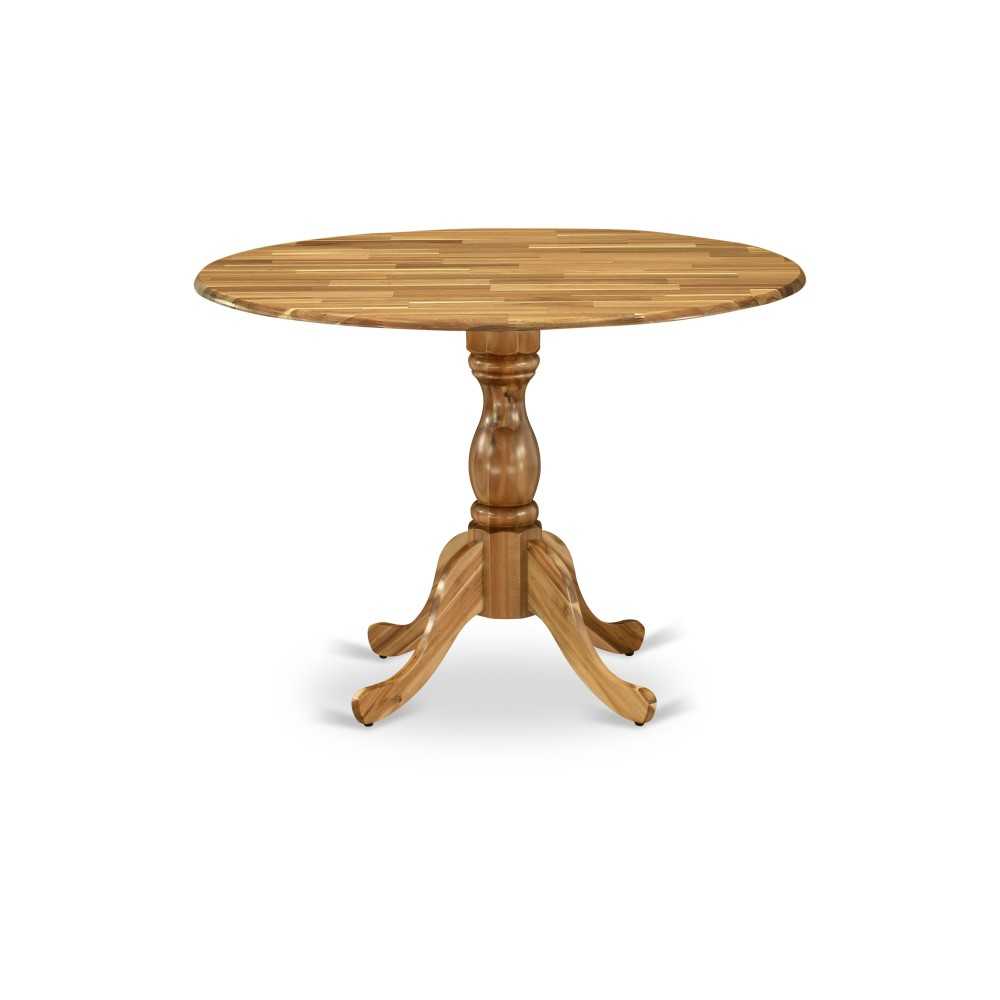 Round Dining Table Natural Acacia Color Top Surface, Asian Wood Table Pedestal Legs -Natural Acacia Finish Round Dining Table Natural Acacia Color Top Surface, Asian Wood Table Pedestal Legs -Natural Acacia Finish